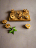 Piesa de decor Tic-Tac-Toe rustic (X si 0), din lemn masiv de brad cu accente vintage si industrial, Handmade