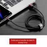 Cablu Date / Incarcare Ultrarezistent Baseus Cafule, USB la Type-C USB-C USB 3.1, 3A Fast Charge, 2 Metri Negru/Gri