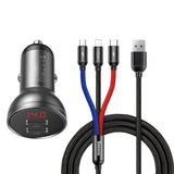 Incarcator auto Baseus Display 2xUSB + Cablu incarcare 3 in 1 Type-C/Micro-USB/Lightning, Negru
