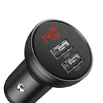 Incarcator auto Baseus Display 2xUSB + Cablu incarcare 3 in 1 Type-C/Micro-USB/Lightning, Negru