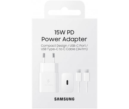 Incarcator retea cu cablu USB Tip-C Original Samsung, Quick Charge, 15W, 1 X USB Tip-C, Alb
