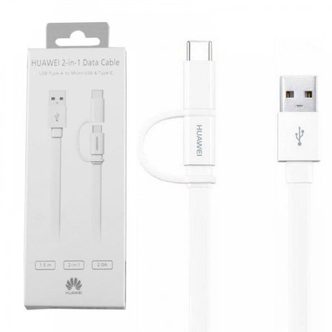 Cablu de date / incarcare Original Huawei, 2 in 1, USB Type-A la Type-C + Micro-USB, 1.5m , Alb