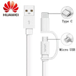 Cablu de date / incarcare Original Huawei, 2 in 1, USB Type-A la Type-C + Micro-USB, 1.5m , Alb